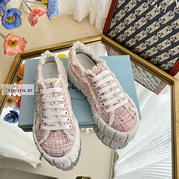 Prada Double Wheel Tweed Pink Sneakers 