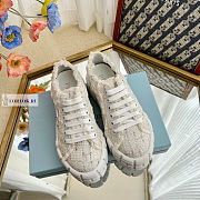 Prada Double Wheel Tweed White Sneakers  - 1