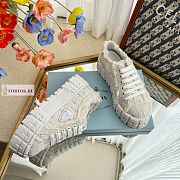Prada Double Wheel Tweed White Sneakers  - 6