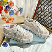 Prada Double Wheel Tweed White Sneakers  - 4