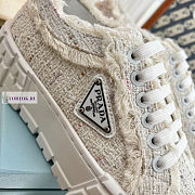 Prada Double Wheel Tweed White Sneakers  - 3