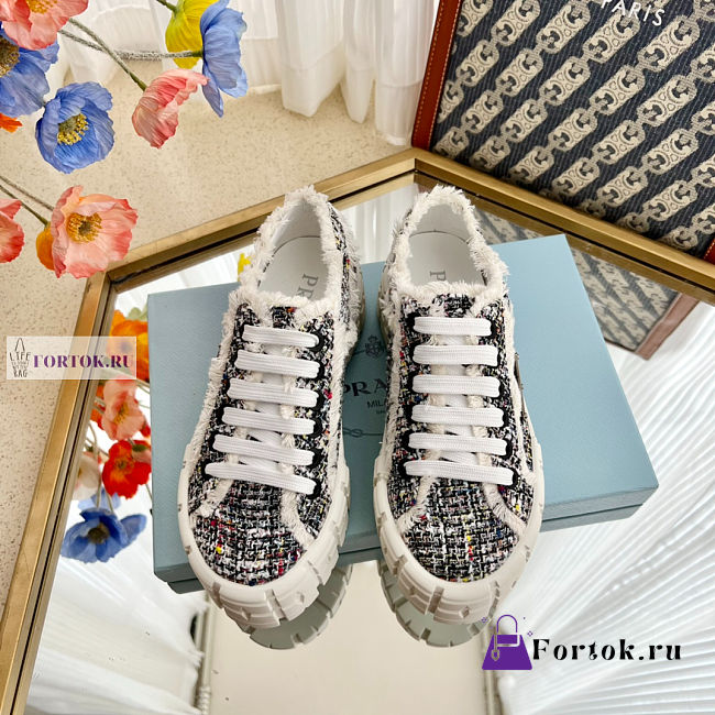 Prada Double Wheel Tweed Black Sneakers  - 1
