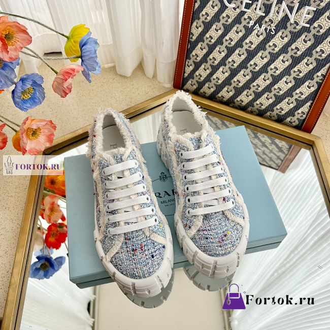 Prada Double Wheel Tweed Blue Sneakers  - 1