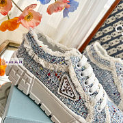 Prada Double Wheel Tweed Blue Sneakers  - 4