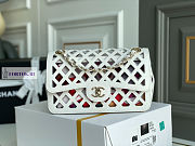 Chanel Perforated Calfskin Printed Fabric White Flap Bag 21x14x7cm - 1