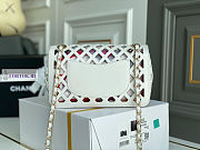 Chanel Perforated Calfskin Printed Fabric White Flap Bag 21x14x7cm - 5