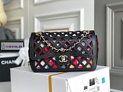 Chanel Perforated Calfskin Printed Fabric Black Flap Bag 21x14x7cm - 1