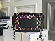 Chanel Perforated Calfskin Printed Fabric Black Flap Bag 21x14x7cm - 6