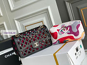 Chanel Perforated Calfskin Printed Fabric Black Flap Bag 21x14x7cm - 5
