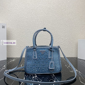 Prada Galleria Satin Light Blue Bag with Crystals 24.5x16.5x11cm