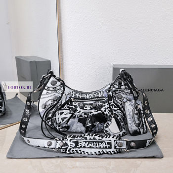 Balenciaga Le Cagole Black Graffiti Shoulder Bag 33x18x8cm