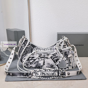 Balenciaga Le Cagole White Graffiti Shoulder Bag 33x18x8cm