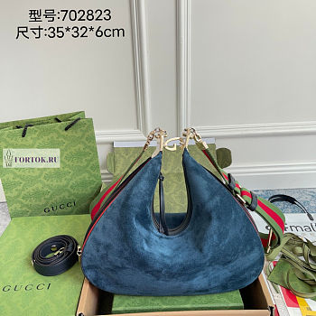 Gucci Large Attache Oatmeal Blue Suede Bag 35x32x6cm