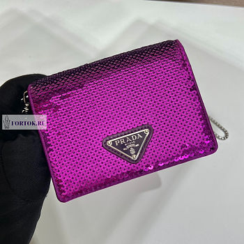 Prada Cardholder with Shoulder Strap Violet 11.5x8cm