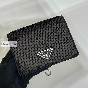 Prada Cardholder with Shoulder Strap Black 11.5x8cm