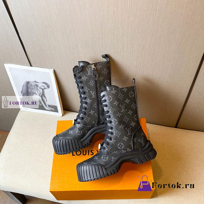 Louis Vuitton Ruby Flat Monogram Canvas Black Ankle Boots - 1