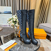 Louis Vuitton Black Leather Blue Denim High Boots - 1