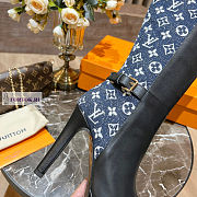 Louis Vuitton Black Leather Blue Denim High Boots - 6