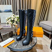 Louis Vuitton Black Leather Blue Denim High Boots - 5