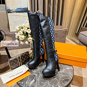 Louis Vuitton Black Leather Blue Denim High Boots - 4