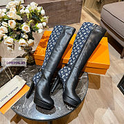 Louis Vuitton Black Leather Blue Denim High Boots - 2