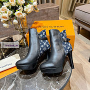 Louis Vuitton Black Leather Blue Denim Ankle Boots - 1