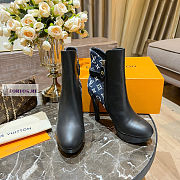 Louis Vuitton Black Leather Blue Denim Ankle Boots - 4
