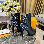 Louis Vuitton Black Leather Blue Denim Ankle Boots - 2