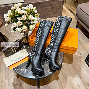 Louis Vuitton Black Leather Black Denim High Boots - 1