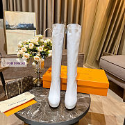 Louis Vuitton White Leather Blue Denim High Boots - 6