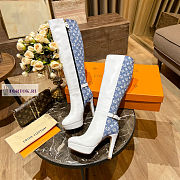 Louis Vuitton White Leather Blue Denim High Boots - 3