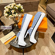 Louis Vuitton White Leather Blue Denim High Boots - 5