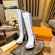 Louis Vuitton White Leather Blue Denim High Boots - 4