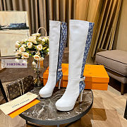 Louis Vuitton White Leather Blue Denim High Boots - 2
