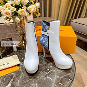 Louis Vuitton White Leather Blue Denim Ankle Boots - 4