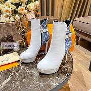Louis Vuitton White Leather Blue Denim Ankle Boots - 3