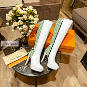 Louis Vuitton White Leather Green Denim High Boots - 6