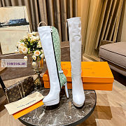 Louis Vuitton White Leather Green Denim High Boots - 5
