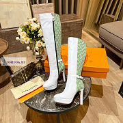 Louis Vuitton White Leather Green Denim High Boots - 4