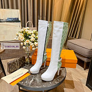Louis Vuitton White Leather Green Denim High Boots - 2