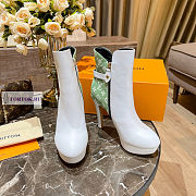 Louis Vuitton White Leather Green Denim Ankle Boots - 5