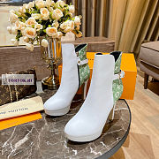 Louis Vuitton White Leather Green Denim Ankle Boots - 3