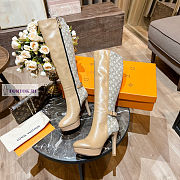Louis Vuitton Brown Leather Brown Denim High Boots - 4