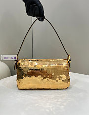 Fendi Baguette Gold-Coloured Leather and Sequinned Bag 27x5x14cm - 3