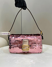 Fendi Baguette Pink Leather and Sequinned Bag 27x5x14cm - 1