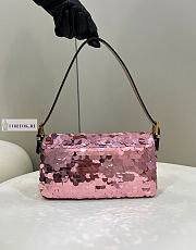 Fendi Baguette Pink Leather and Sequinned Bag 27x5x14cm - 5