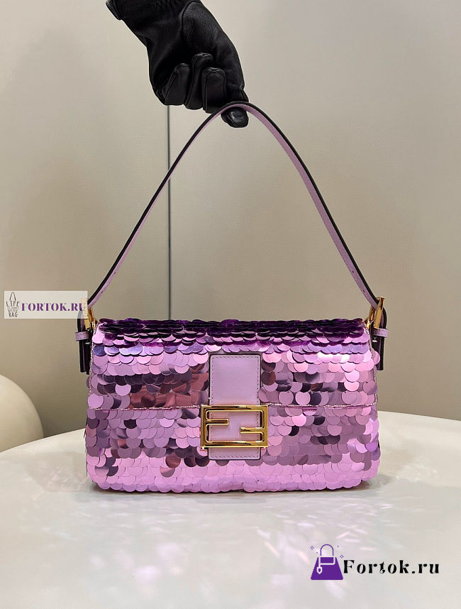 Fendi Baguette Purple Leather and Sequinned Bag 27x5x14cm - 1