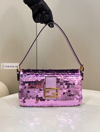 Fendi Baguette Purple Leather and Sequinned Bag 27x5x14cm