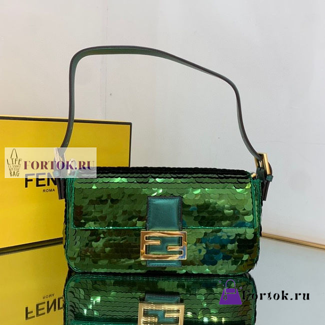 Fendi Baguette Green Leather and Sequinned Bag 27x5x14cm - 1