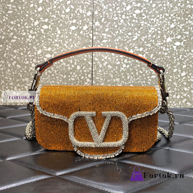 Valentino Locò Embroidered Small Yellow Shoulder Bag 20x11x5cm - 1